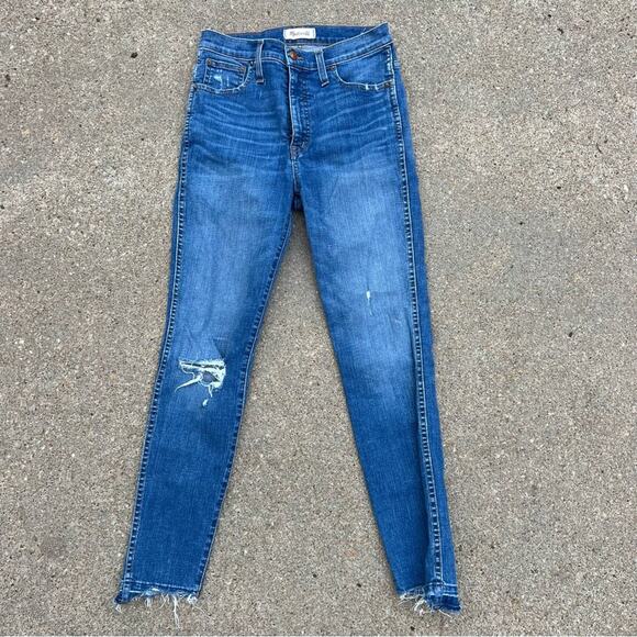 Madewell 10” High Rise Skinny Jeans distressed knee raw hem - Picture 1 of 6